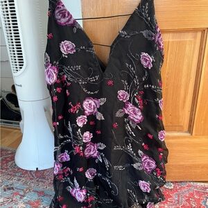 Wild Pearl Floral Embroidered Black Sleeveless Top